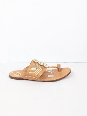 Tory Burch Flat Leather Sandal sz 8.5 Women Shoes Gold Logo braided